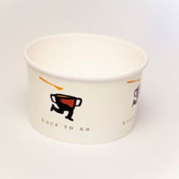 Branded soup containers with lids